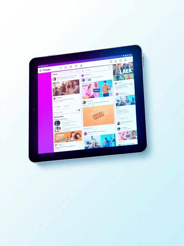 A dynamic image showcasing a fitness studio's social media feed on a tablet, highlighting engaging posts and high interaction rates.